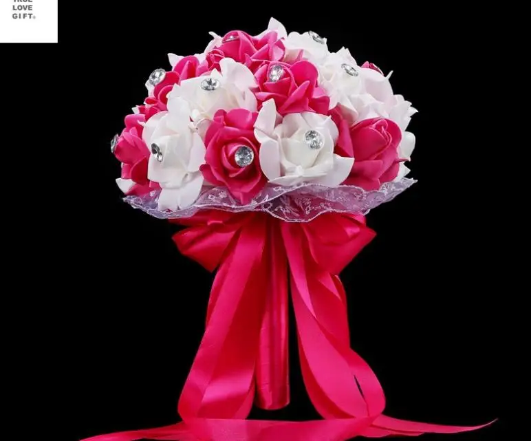 SexeMara edding букет ручной работы искусственный цветок Роза buque casamento Свадебный букет для свадьбы Синий и Белый W - Цвет: ROSE  RED