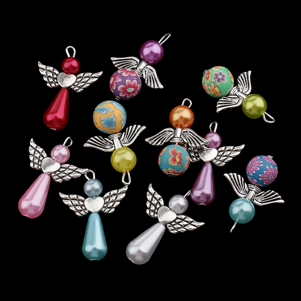 20 Pieces Colorful Pearl Polymer Clay Angel Wings Charms Jewelry Making Pendants for DIY Necklace Making Craft