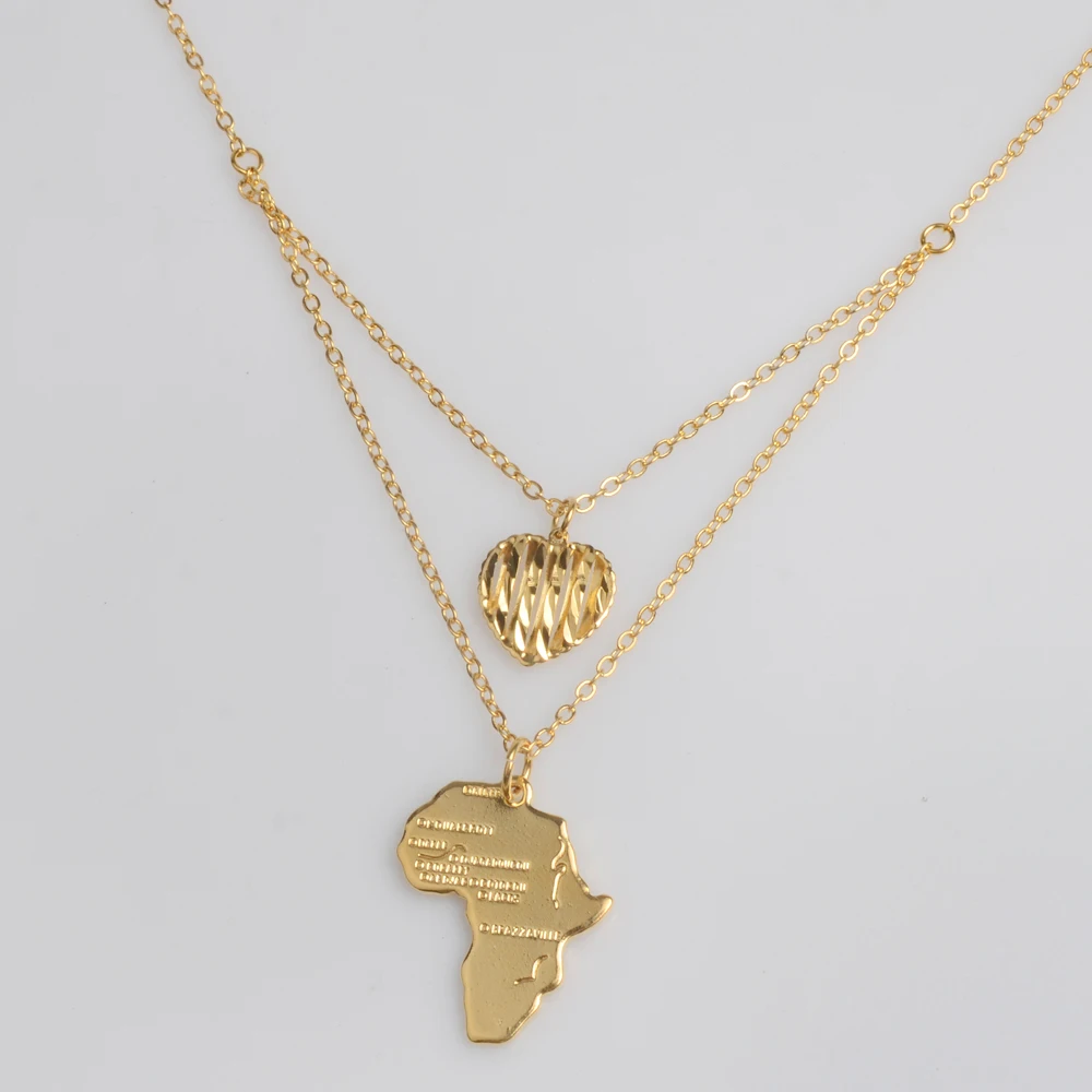

Gold Color Charm Heart African Map Necklaces for Women Jewelry Ethiopian Maps Gifts #J0652