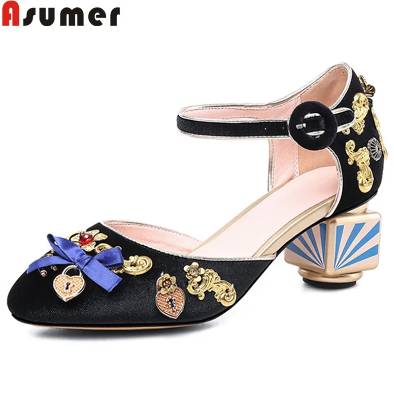ASUMER/Большие размеры 34-43, модная летняя новая обувь, женские туфли-лодочки с круглым носком и пряжкой, женская обувь, элегантная женская обувь на высоком каблуке для выпускного вечера