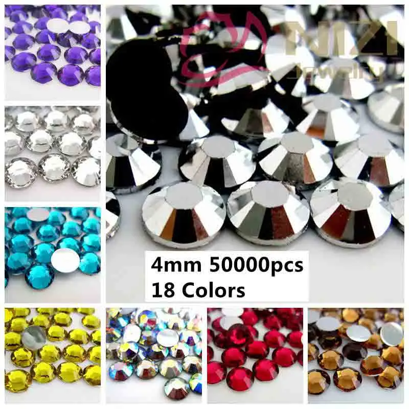 

50000pcs ss16 4mm Resin Rhinestones Flatback Normal Colors #19-#36 Silver Backing Round Glue On Diamonds DIY Nails Art Supplies