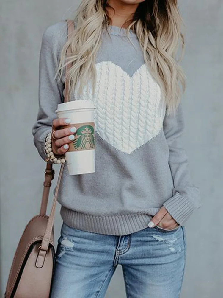 Осень-зима, новинка, милый вязаный пуловер в стиле пэчворк с О-образным вырезом, джемпер, повседневные теплые женские свитера для женщин, женская вязаная одежда
