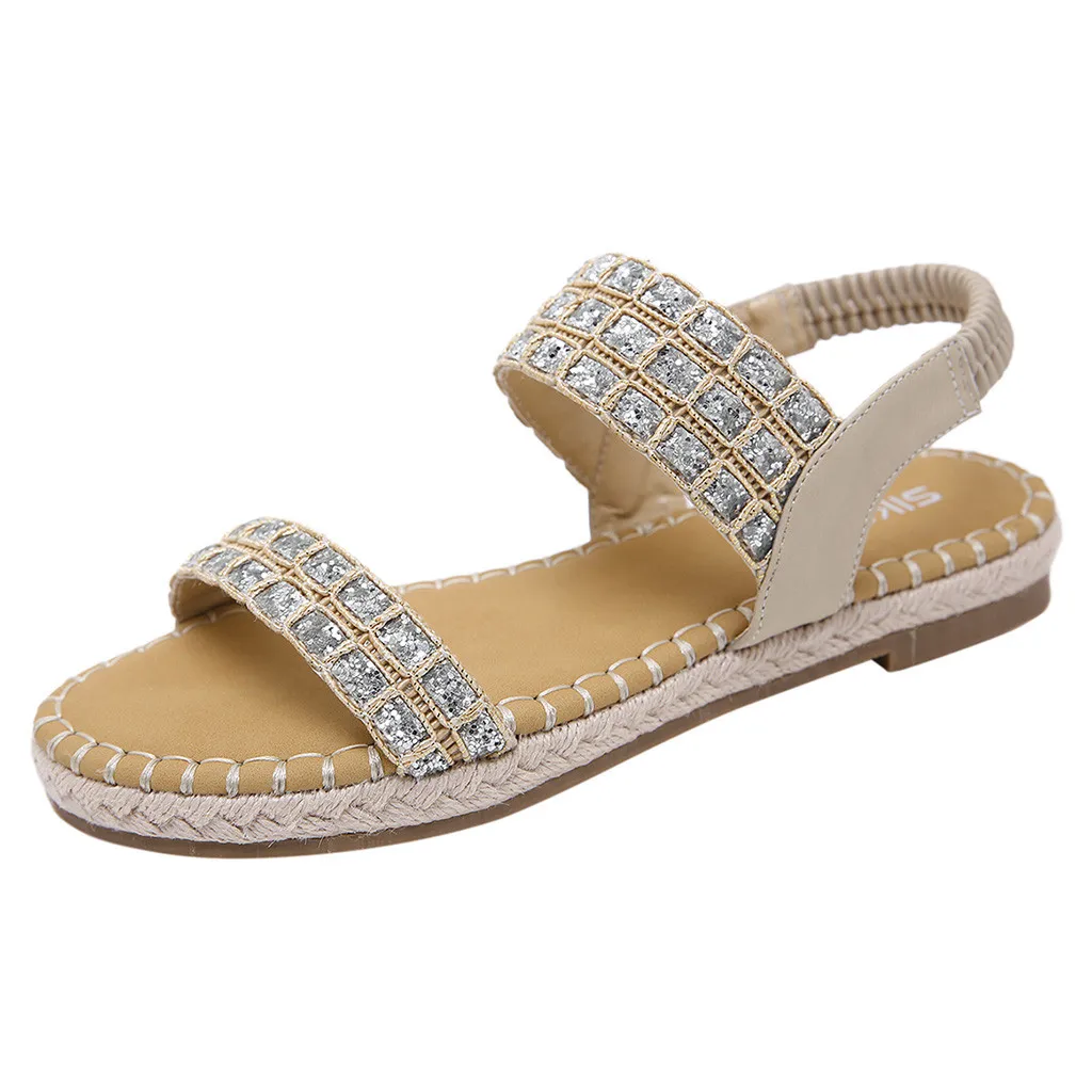 

SAGACE Women Bohemian Sequin Hemp Cord Large Size Buckle Beach Roman Comfortable And soft Casual Sandals Shoes Lightweight