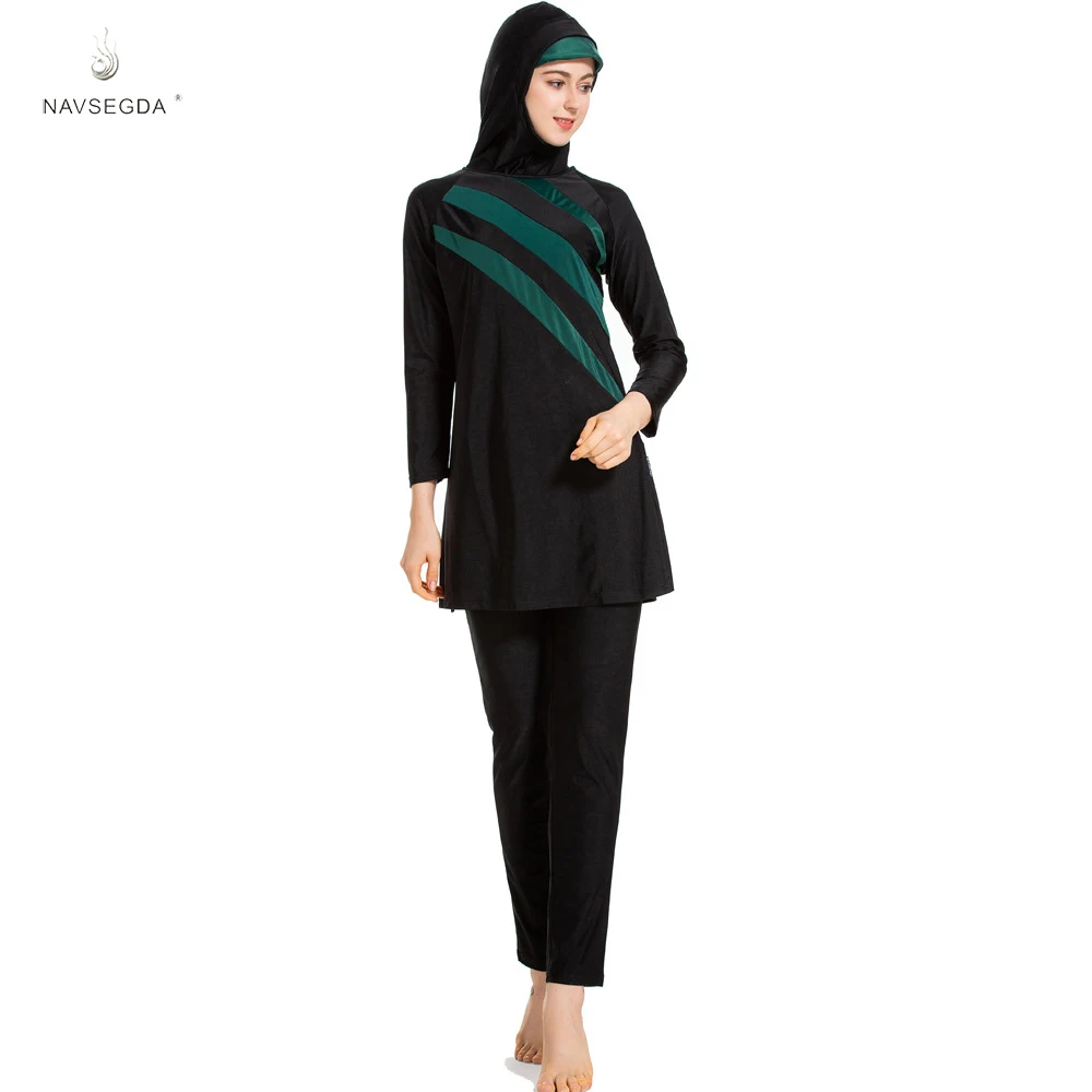 

NAVSEGDA 2019 Women S-6XL Floral Muslim Swimwear Hijab Muslimah Islamic Swimsuit Surf Wear Sport Burkinis Beach Wear Swimming