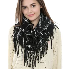 FAYBOX 2016 Winter Cozy Tassel Fringe Infinity Scarf Fashion Tartan Plaid Ring Shawls Warm Neck Wrap For Women