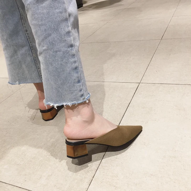 Wellwalk/женские туфли без задника на квадратном каблуке 3 см; однотонные; с острым носком; женские модельные тапочки; домашние женские туфли-лодочки
