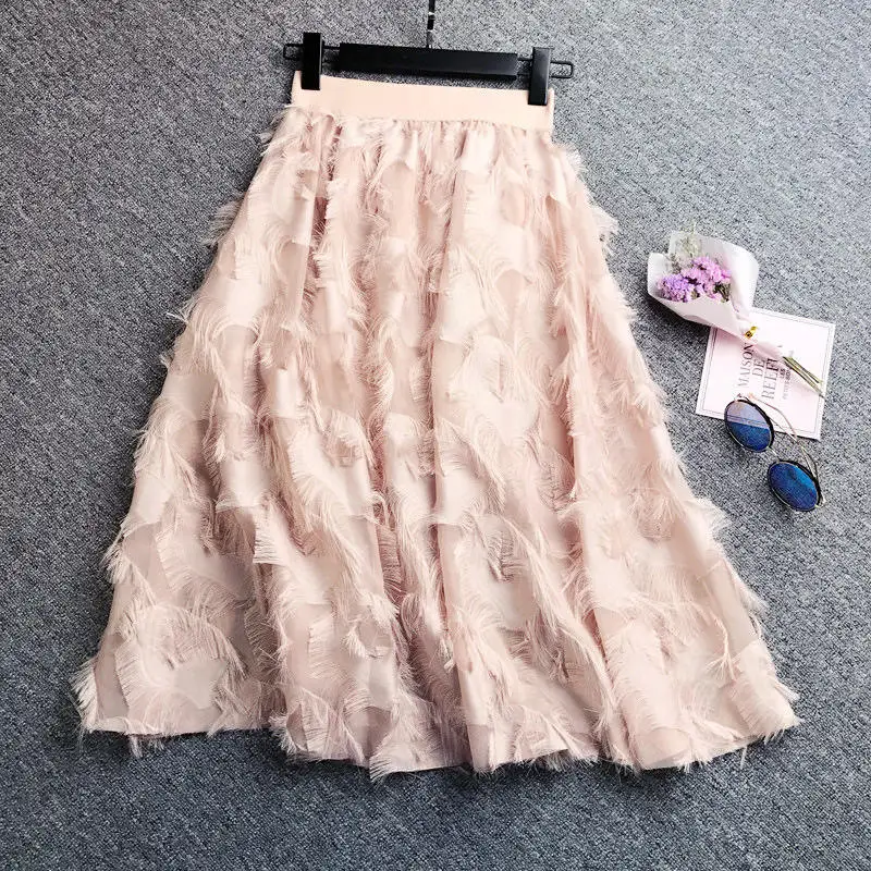 NORMOV/шифоновые юбки; коллекция года; Летние трапециевидные юбки-пачки; шикарные черные юбки с высокой талией; элегантная длинная юбка; юбки средней длины; свободный размер - Цвет: Pink