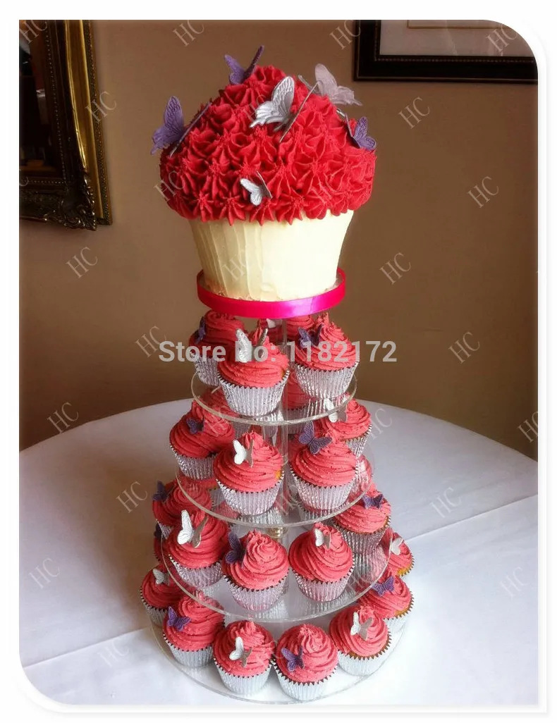 free shipping 5 Tier Maypole Clear Beautiful Acrylic Wedding Cupcake