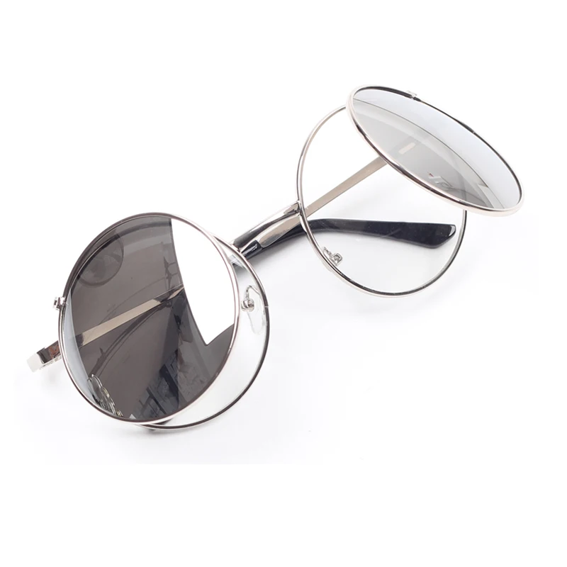 

2019 Double Lenses Round Women Sunglasses 8 Colors Metal Frame Mirror Color Lens UV400 Retro Eyeglasses With Box