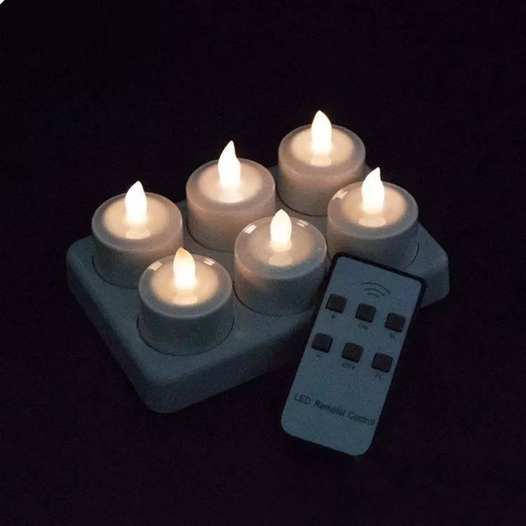 

Set OF 6 LED candle remote controlled Flickering frosted Rechargeable TeaLight Electronic lamp waxless f/Wedding home-Warm WHITE