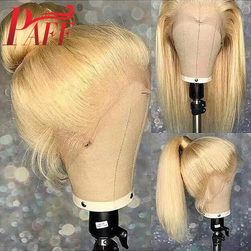 613 медовый блонд полный конец человеческих волос парики Remy бразильский парик с волосами младенца предварительно сорвал 180% бесклеевой передний парик шнурка