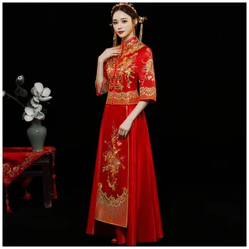 

Cheongsam Chinese Women's Wedding Dress QiPao Embroidery Evening Long gown Dress la robe de mariee cheongsam femmes chinoises