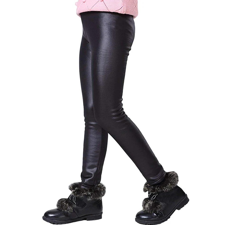 Girls Faux PU Leather Leggings Winter 