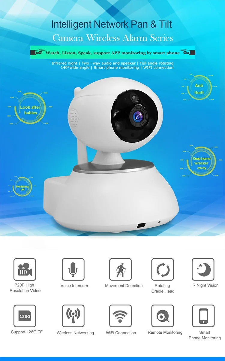 APP controlled intelligent network wireless wifi IP camera cctv camera with Pan & Tilt(7)