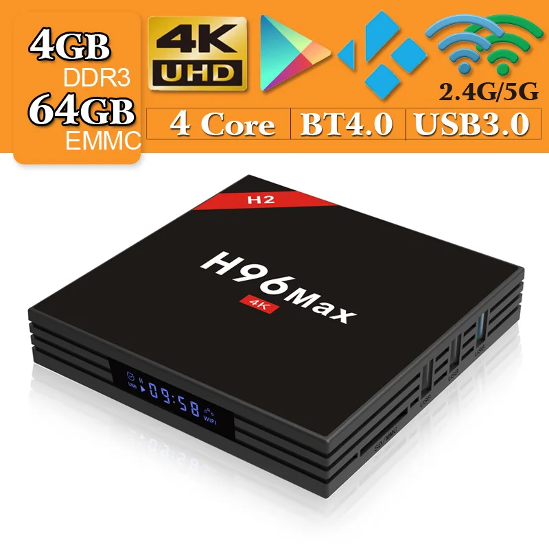 

H96 Max H2 Android 7.1 TV BOX 4 gb 64 gb 2.4g/5g Wifi Bluetooth 4.0 USB 3.0 HD 4 k VP9 HDR10 Smart Media Player Support Neflix
