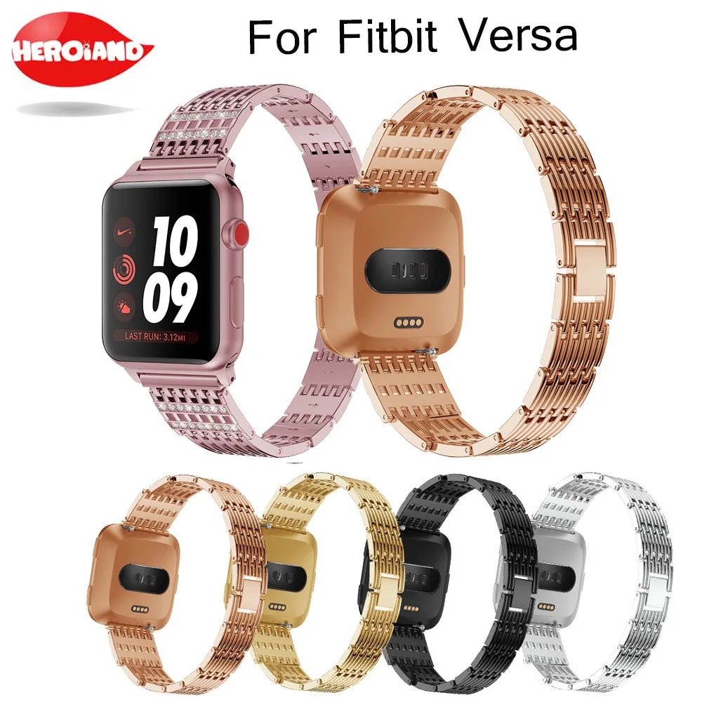 

Crystal Stainless Steel Watch For Fitbit Versa, Replacement Metal Bracelet Adjustable watch wrist strap Bands with Rhinestone