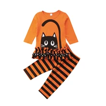 Kids Baby Girls Cartoon Kitten Cat Print Outfits Clothes Casual Ruffle Long Sleeve T-shirt Striped Pants Set Toddler New 2019 Kids Baby Girls Cartoon Kitten Cat Print Outfits Clothes Casual Ruffle Long Sleeve T-shirt Striped Pants Set Toddler New 2019