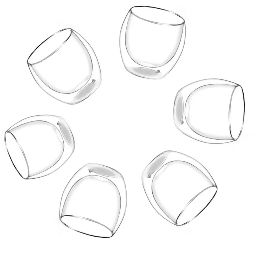 

6Pcs 80ml Double Layer Wall Clear Glass Heat Resistant Tea Coffee Mug Borosilicate Cup