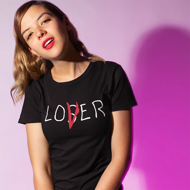 Футболка Lover Loser с буквенным принтом для женщин, хлопок, короткий рукав, футболки, забавные, летние, трендовые, стиль, топы, футболки