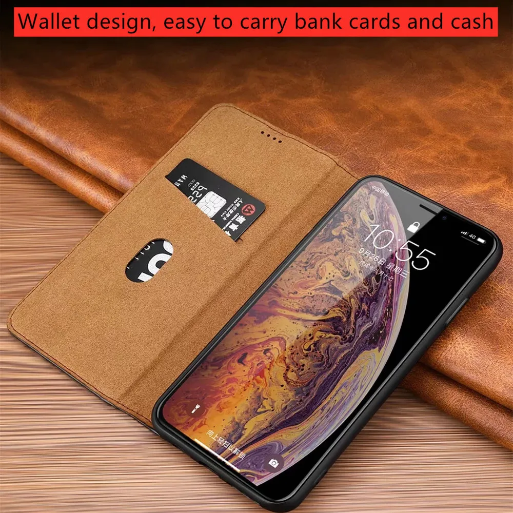 Для iPhone X XS XSMAX XR Флип натуральной коровьей кожи кошелек чехол для телефона мужской деловой Магнит адсорбции для Apple iPhone 7 Plus 8 плюс
