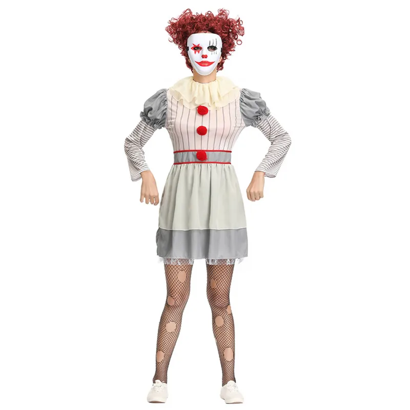 

Halloween Adult Evil Scary Joker Girl Costumes Funny Circus Clown Costume Cosplay Women Carnival Purim Fancy Party Dress Outfit