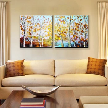 

Arthyx Art 100% Hand Painting Palette Knife Fall Tree Oil Painting on Canvas Wall Art Picture Living Room For Home Decor 2set