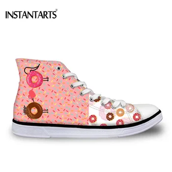 

INSTANTARTS Fashion Female Vulcanize Shoes Cartoon Sweet Donut Print Lace Up Women's Comfort Sneakers Girls Classic Canvas Shoes
