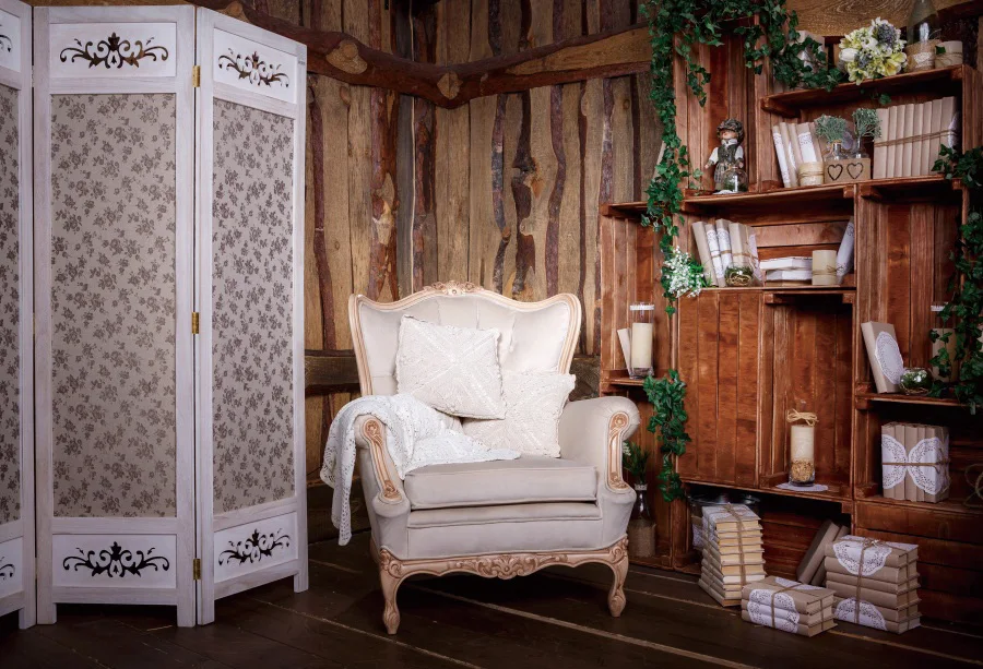 cheap Laeacco Screen Old Wooden House Book Shelf Armchair Baby Portrait Interior Photo Backgrounds Photography Backdrops Photo Studio