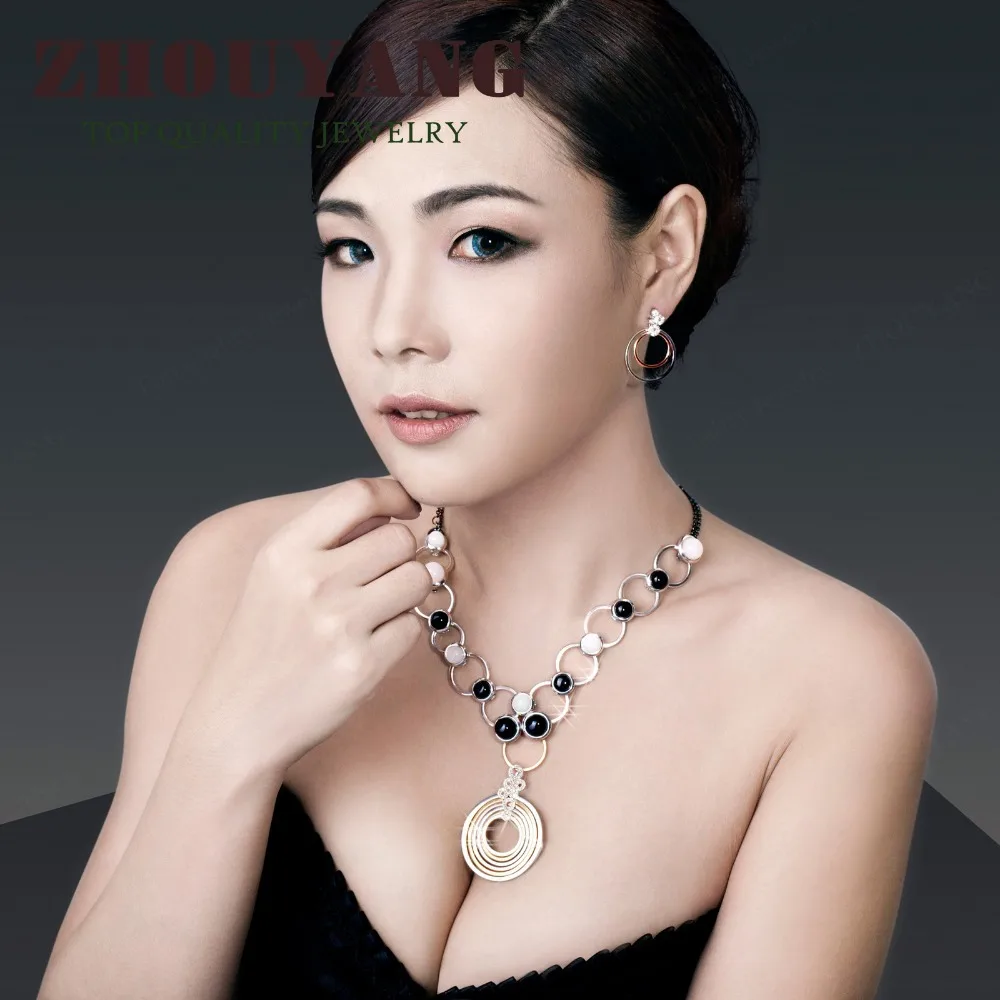 

ZHOUYANG Top Quality Semi Precious Stones Silver Color Jewelry Changeable Sets Rhinestone Made with Austrian Crystals ZYS366