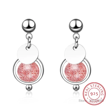 

Real 925 Sterling Silver Natural Pink Strawberry Crystal Moonstone Little Coin Tassel Earring For Women Gift Fine Jewelry S-E826