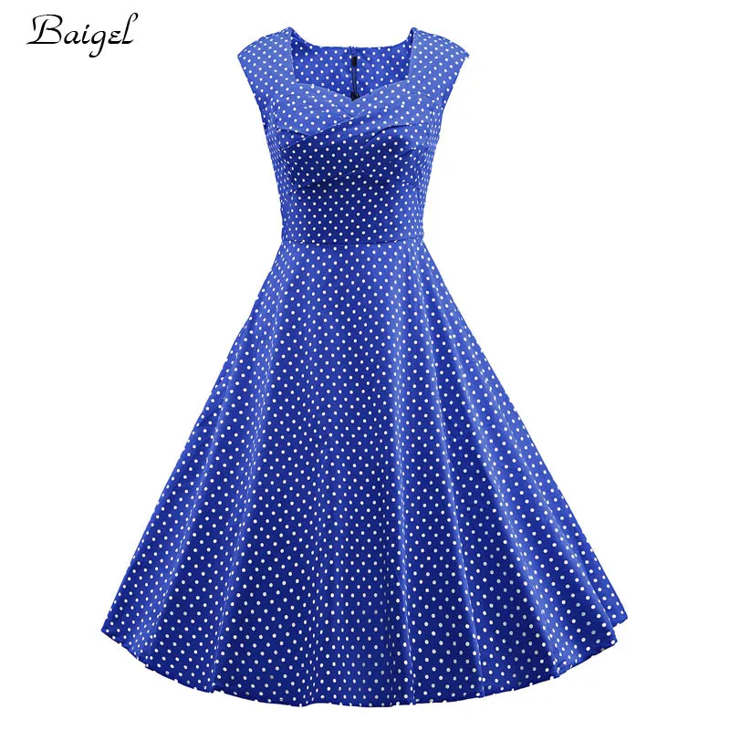 Womens Sleeveless Classic Polka Dot Summer Dress 50s 60s Audrey Hepburn Retro Style Rockabilly Vintage Cocktail Party Dresses (6)