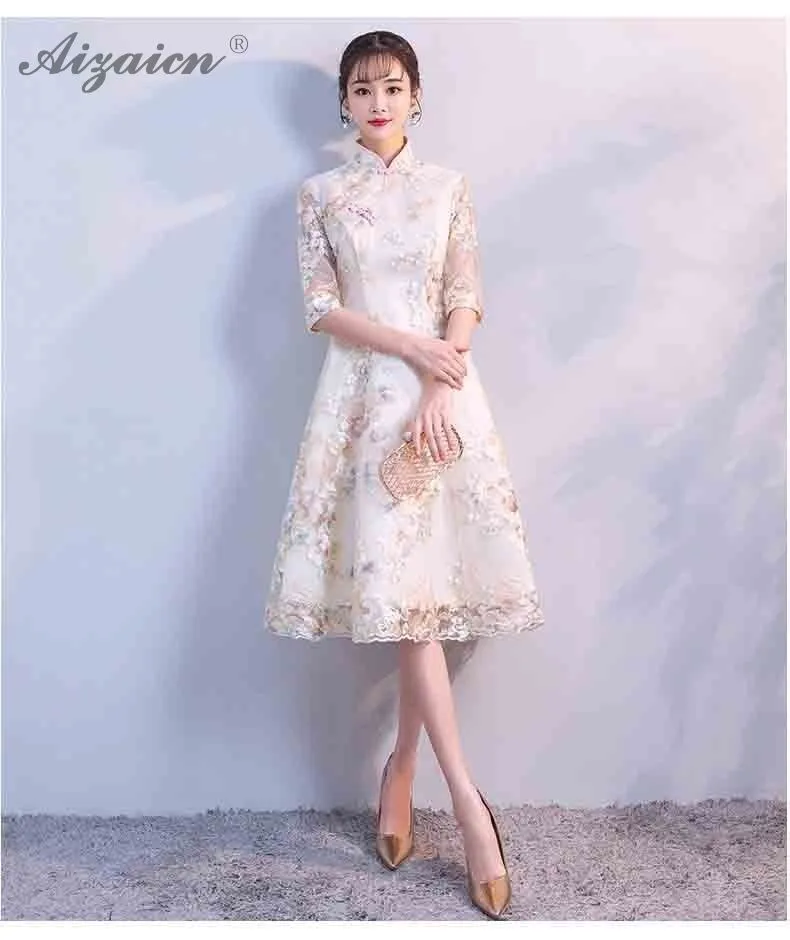 Nueva bordado flor Cheongsam de moda китайский длинный Qi Pao mujeres chino tradicional ropa vestido diio Qipao vestido de fiesta