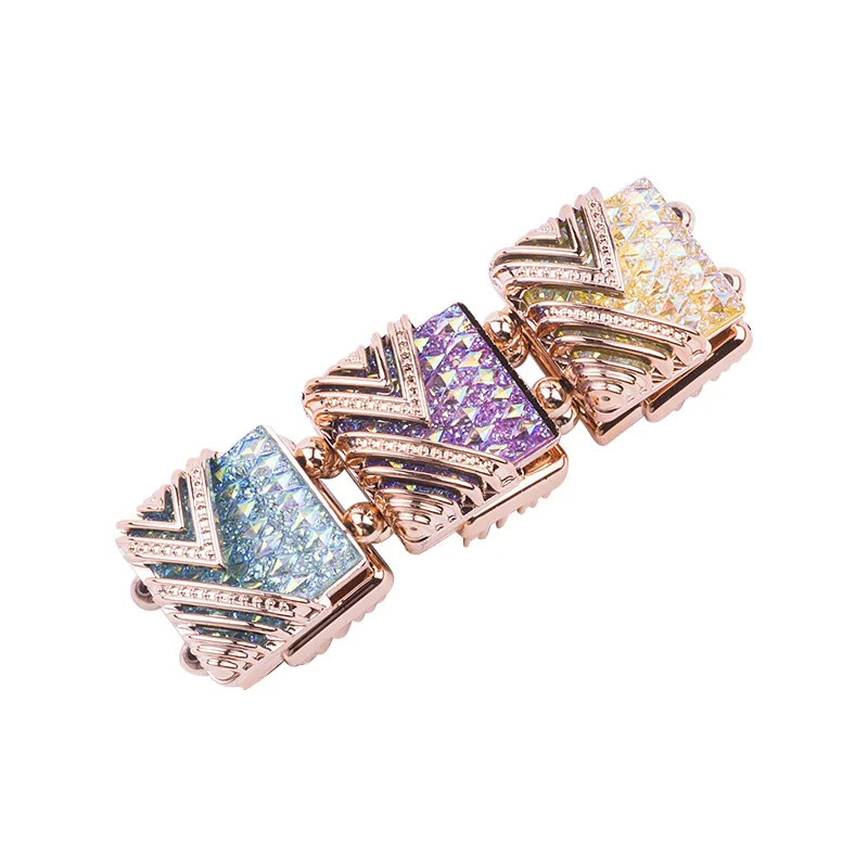 Classic Gold Cuff Bracelets Bangles for Women Fashion New Stretch Geometric Colourful Crystal Bracelet Simple Charm Jewelry (4)