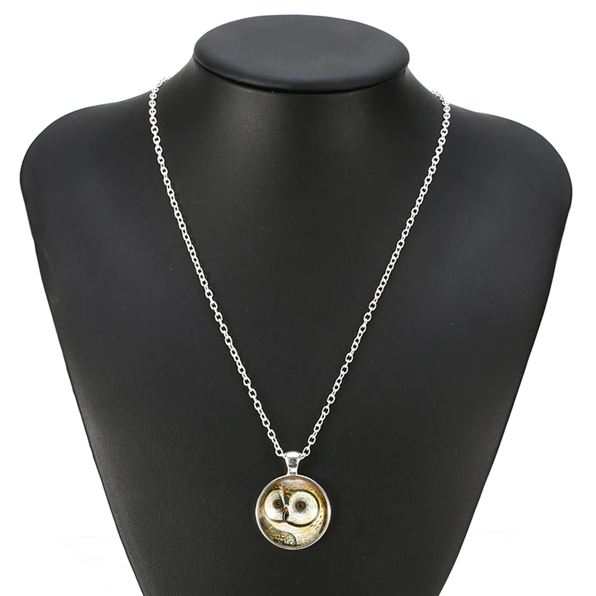 Punk Ethnic Big Eyes Cute Bird Owl Pendant Cabochon Necklace Silver Long Chain Vintage Necklace Jewelry For Women Men Shellhard