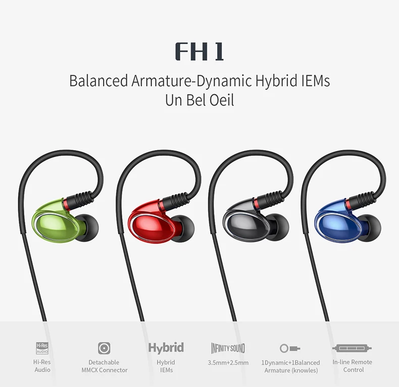 Бренд Новое поступление FiiO уравновешенным якорем-Динамический гибридные наушники FH1 Eaprhone FH1 черного цвета(есть купон