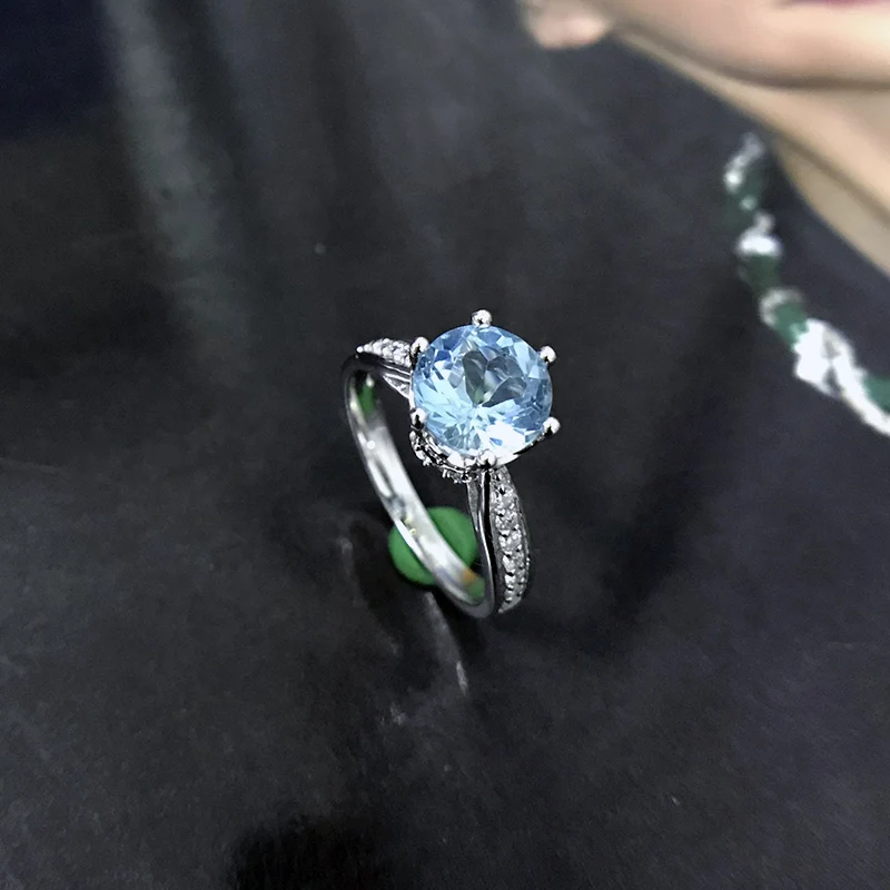 QYI природные Небесно-Голубой топаз кольцо круглого сечения 1,25 КТ Gemstone Fine Jewelry одноцветное 925 пробы серебро Обручение кольца Для женщин подарок