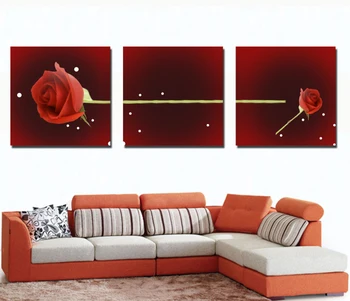 

Free ship 3 Panel Wall Art Red rose Oil Painting On Canvas Abstract Paintings Cheap Pictures Decor for living room RZ-ZH-096