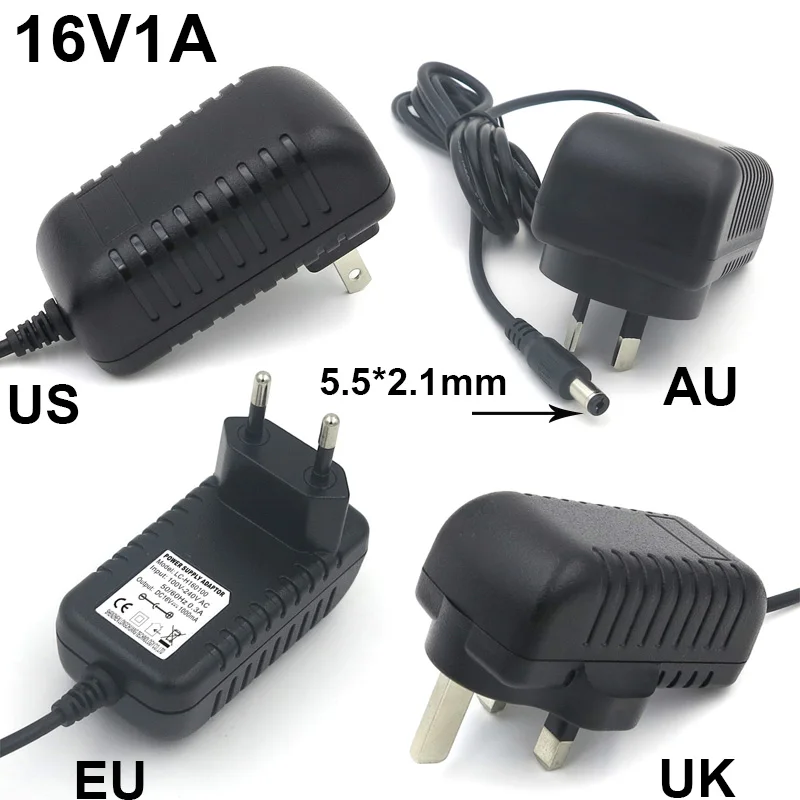 Vored Новый AC 16v1000ma/1A адаптер Питание США/ЕС/Великобритания/AU Подключите конвертер 5.5 мм x 2.1 мм для сканера/принтер Бесплатная доставка