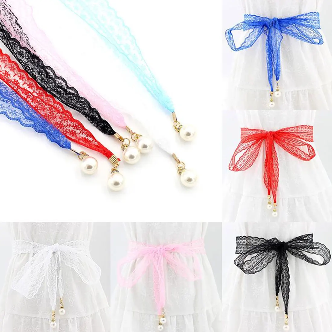 

Hot Sexy Lace Knot Skirt Dress Belts Adjustable Lace Rope Long Pearl Girls Women Belts wide belts