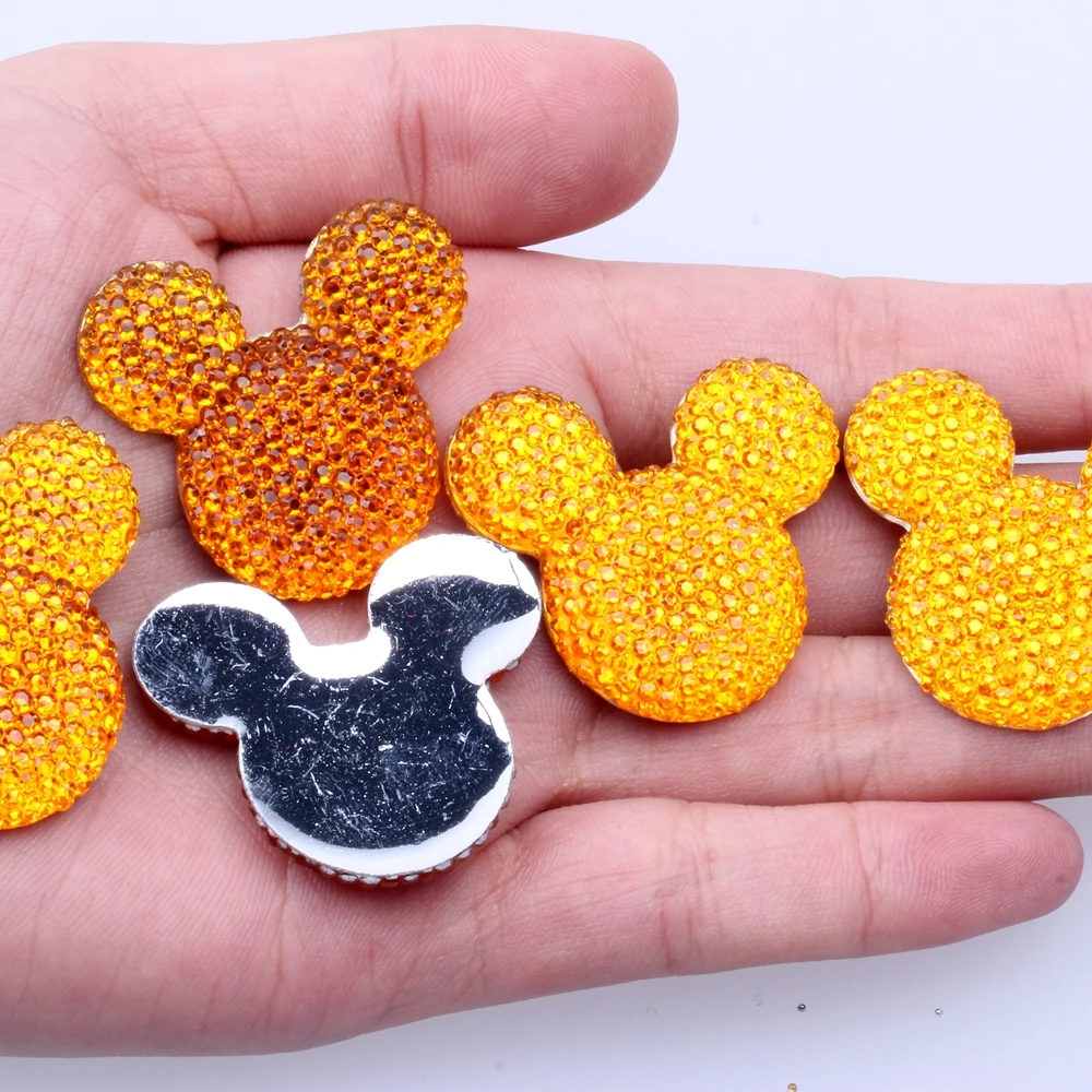 

100pcs/lot 30x35mm Mickey Head Many Colors Resin Rhinestone Flatback Cabochon DIY Crafts Scrapbooking Jewelry Making Decorations