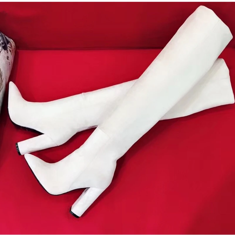 

Nature Suede leather Women Long Boots Sexy Spike Heels Pointed Toe High Heels Spike Heels Winter Over The Knee Boots Woman Warm