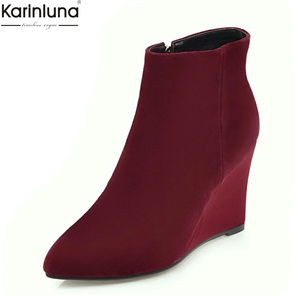 

Karinluna 2018 Large Size 33-43 Cow Suede Wedge Heels Wholesale Ankle Boots Woman Shoes Elegant Shoes Woman Boots Female