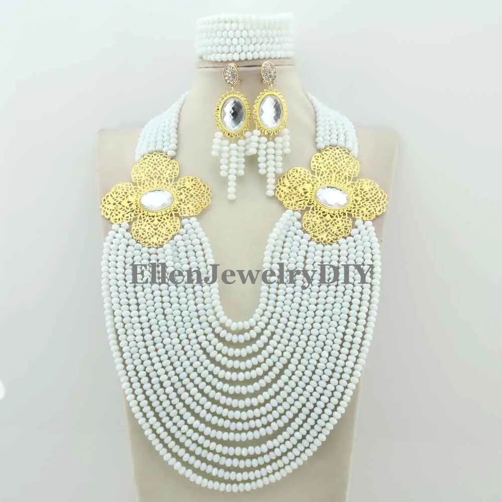 Короткое ожерелье ручной работы свадебные комплекты ювелирных изделий нигерийские Свадебные Бусы Ювелирные наборы W12191