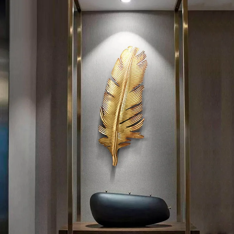 Творческий кованого железа настенный пальмовых листьев МУРАЛ, изображающий перо 3D гостиной настенные Украшения украшения дома R1343