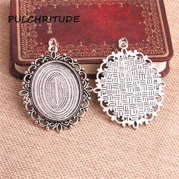 

PULCHRITUDE 6pcs Metal Alloy Antique Silver Colors Beads Pendants Hollow Cabochon Setting 30*40mm dia Diy Jewelry Make c2066