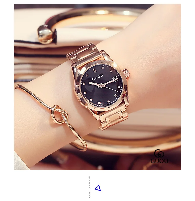 

2018 GUOU Luxury Women Men Lover's Quartz-Watch Fashion Reloj mujer Ladies Rose Steel Watches Women Waterproof relogio masculino