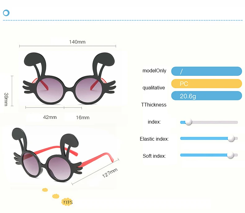 1 (2)MINIMUM Cute rabbit shape Flexible Kids Sunglasses Polarized Child Baby Safety Coating Sun Glasses UV400 Eyewear Shades Infant 