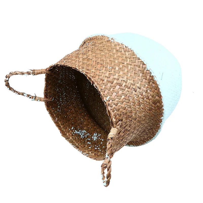 WHISM Seagrass Belly Flower Basket Hit Color Storage Bag Organizer Wicker Plant Pot Home Decor Vase Pots Rattan Nursery Pot