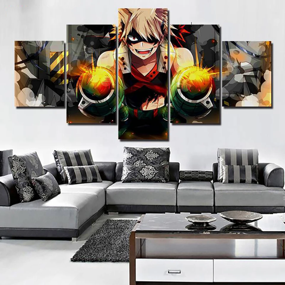 Waliicorners Home Decor Hd Prints Pictures Wall Artwork 5 Pieces My Hero Academia Poster Modular Anime Painting Canvas For Living Room Framed Waliicorner S Store