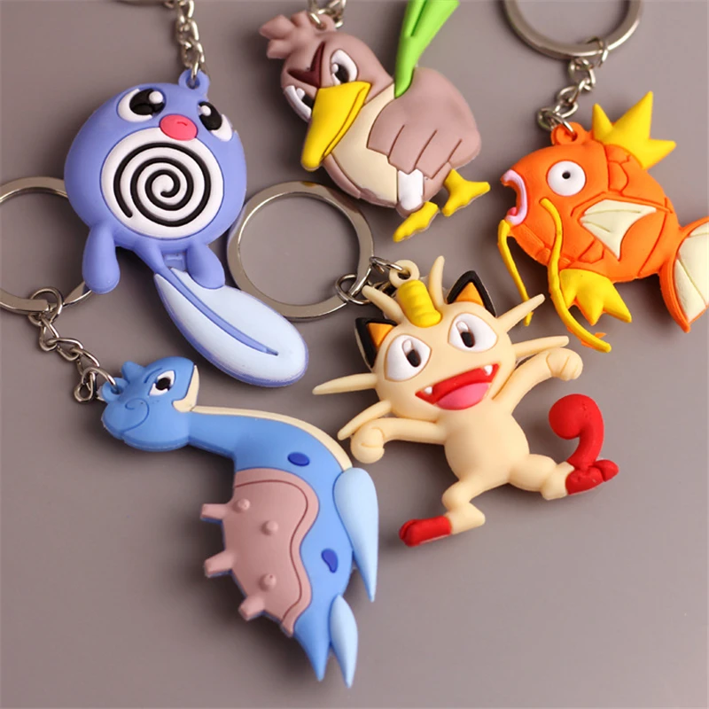

2018 Cute Cartoon Pokemon KeychainRing Pendant 3D Mini Charmander Zapdos Mewtwo Moltres Figure Toys